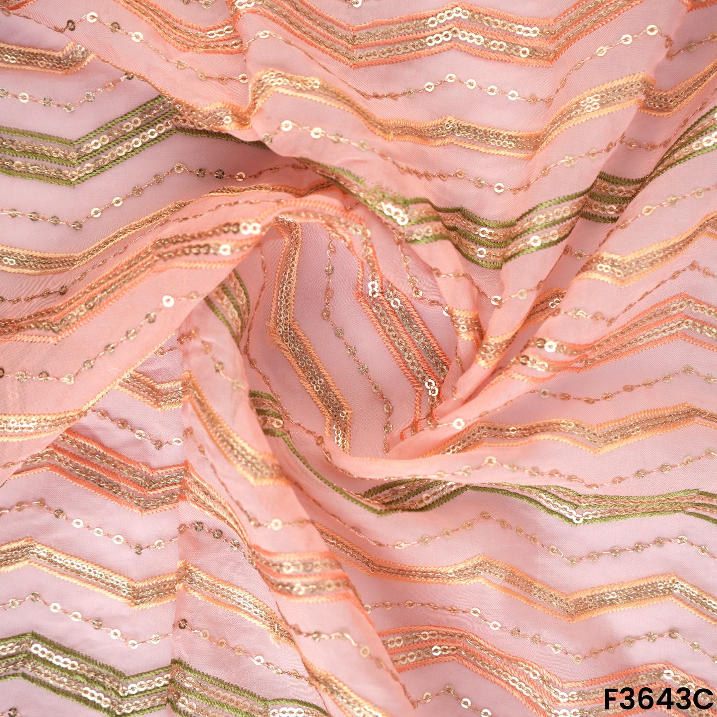 Zari Sequins Thread Embroidered Viscose Organza Fabric-F3643