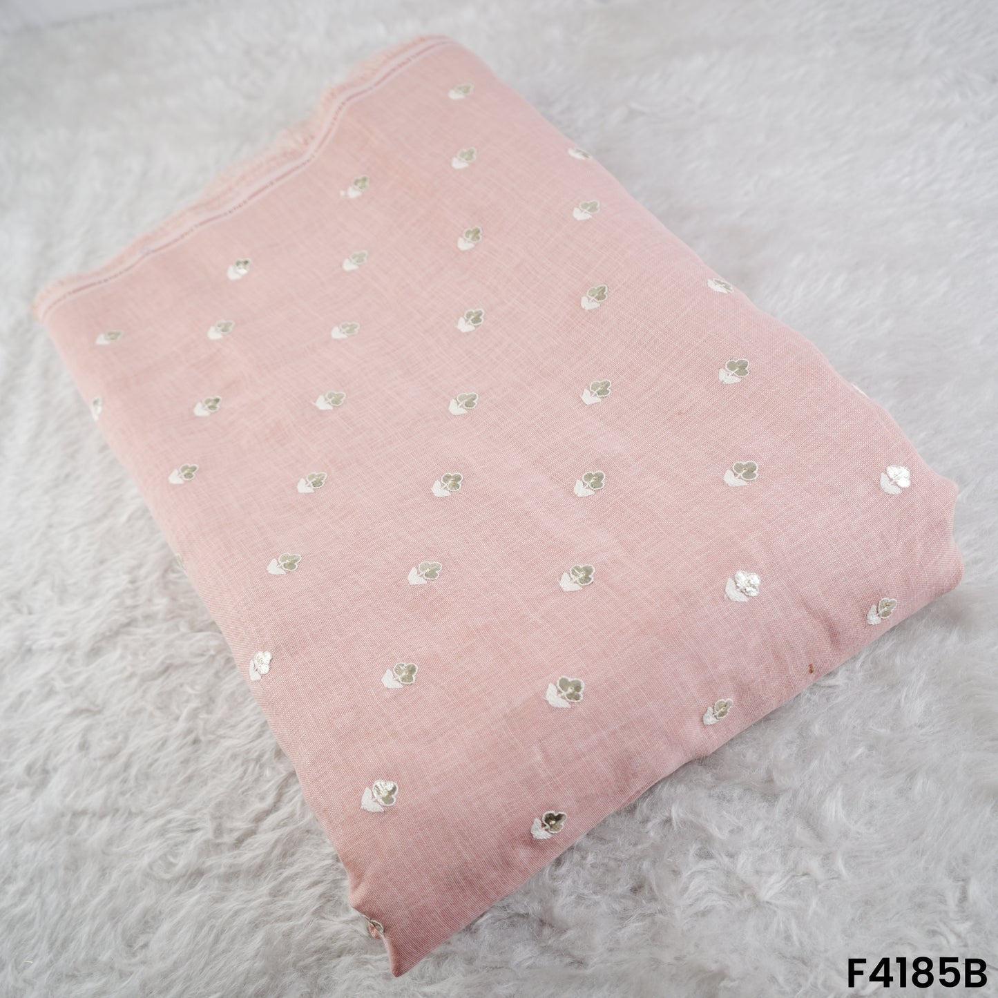 Zari Thread Sequins Embroidered Linen Cotton Fabric- F4185