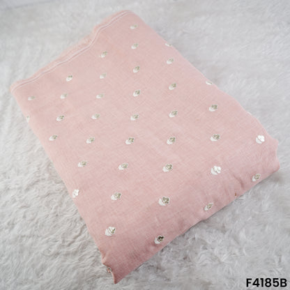 Zari Thread Sequins Embroidered Linen Cotton Fabric- F4185