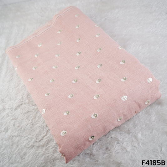 Zari Thread Sequins Embroidered Linen Cotton Fabric- F4185