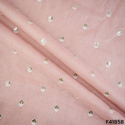 Zari Thread Sequins Embroidered Linen Cotton Fabric- F4185