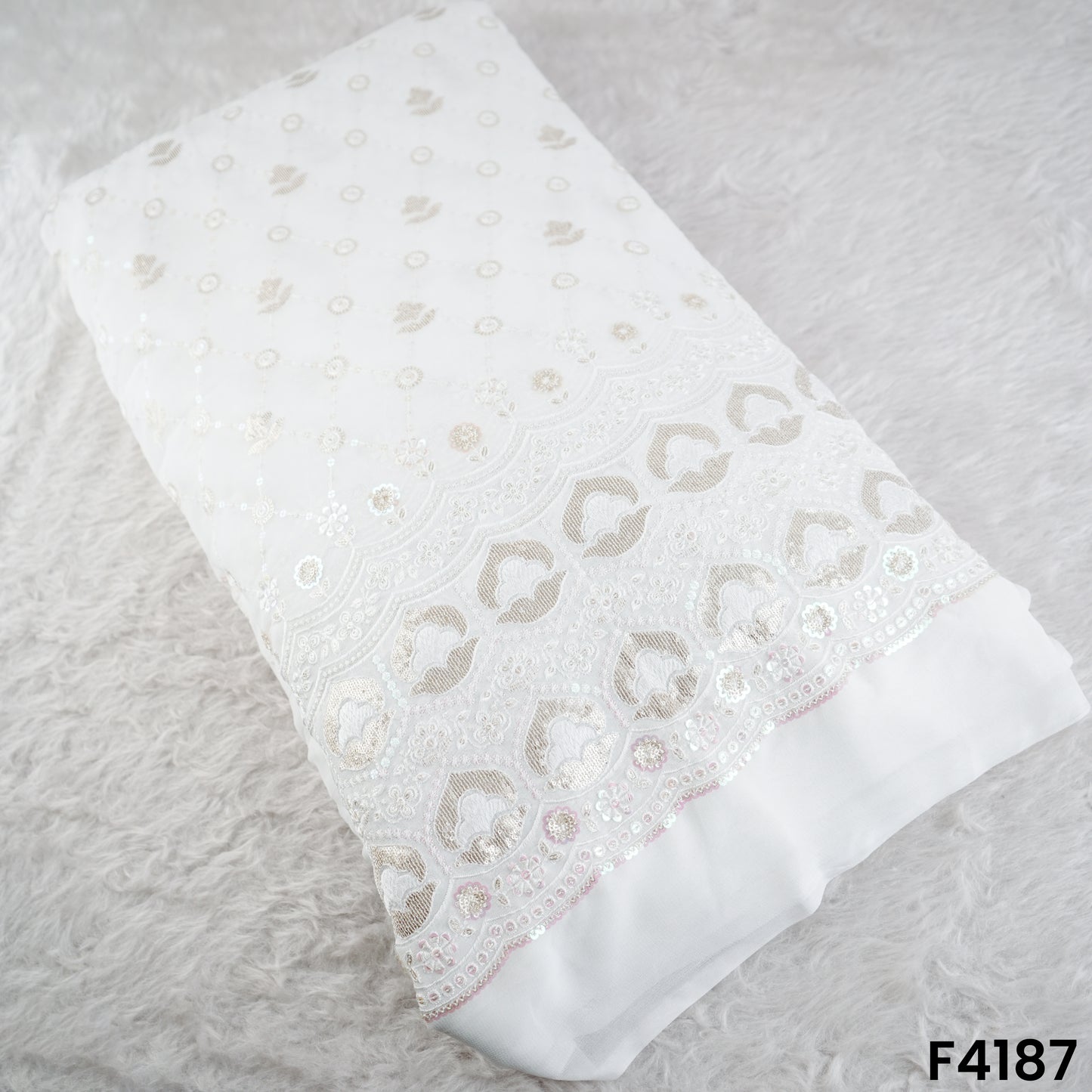 Dyeable Thread Sequins Embroidered Georgette Fabric- F4187