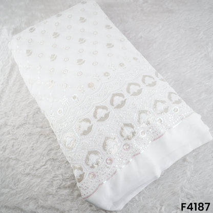 Dyeable Thread Sequins Embroidered Georgette Fabric- F4187