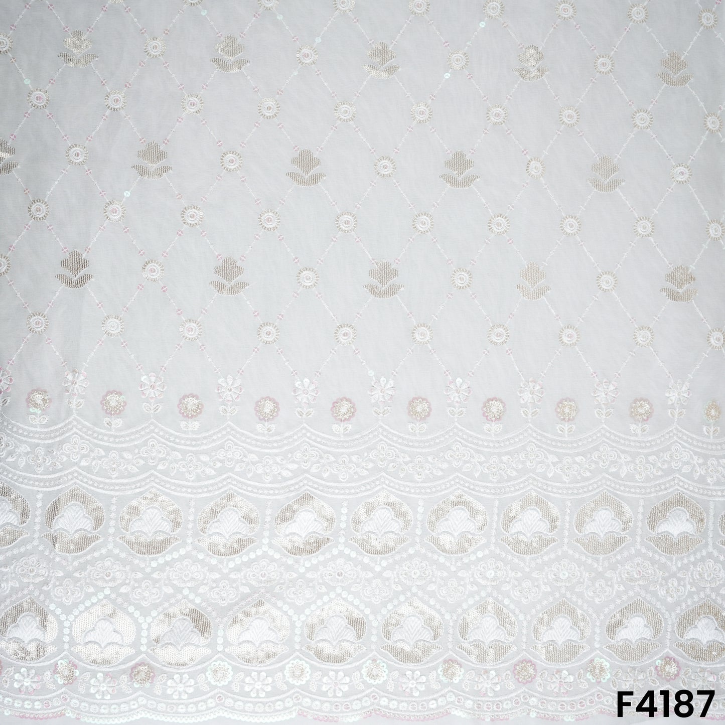 Dyeable Thread Sequins Embroidered Georgette Fabric- F4187