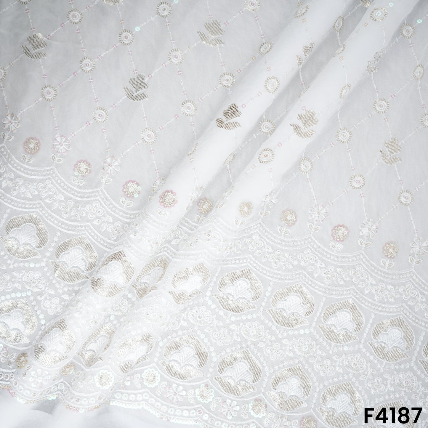 Dyeable Thread Sequins Embroidered Georgette Fabric- F4187
