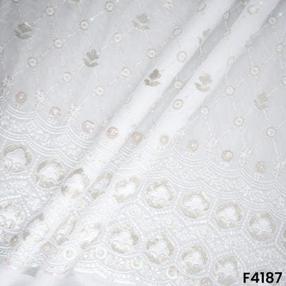 Dyeable Thread Sequins Embroidered Georgette Fabric- F4187