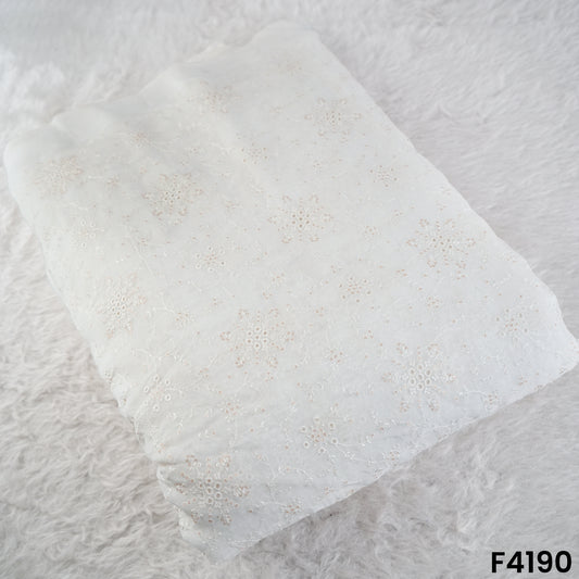 Dyeable Cut Work Thread Sequins Embroidered Organza Fabric- F4190