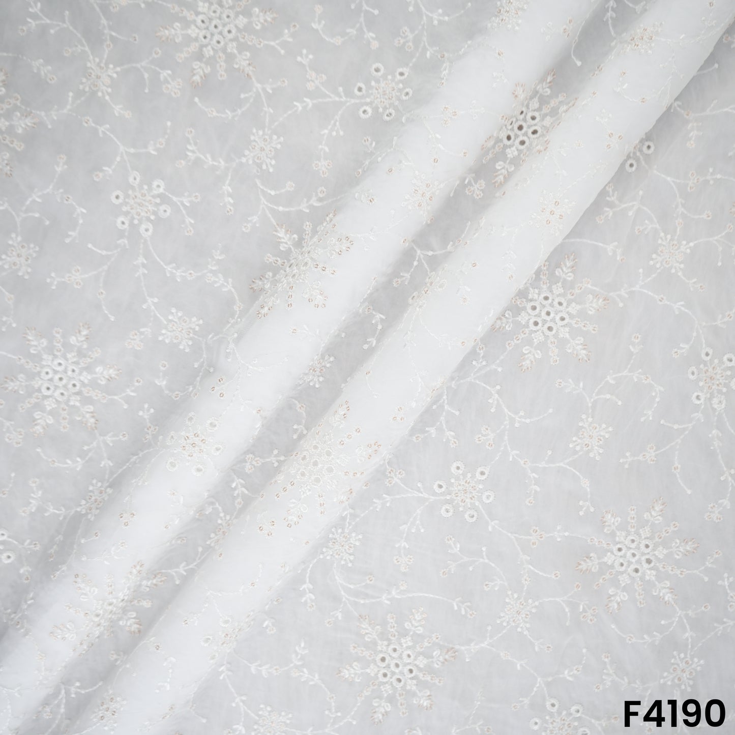 Dyeable Cut Work Thread Sequins Embroidered Organza Fabric- F4190