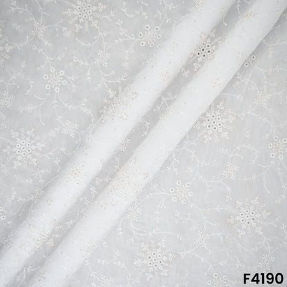 Dyeable Cut Work Thread Sequins Embroidered Organza Fabric- F4190