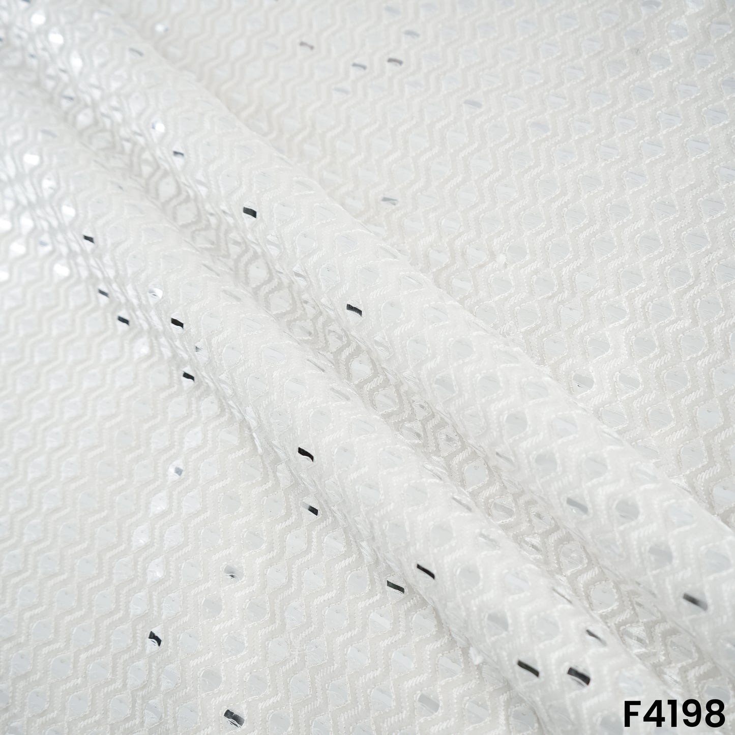 Dyeable Mirror Work Thread Embroidered Georgette Fabric- F4198