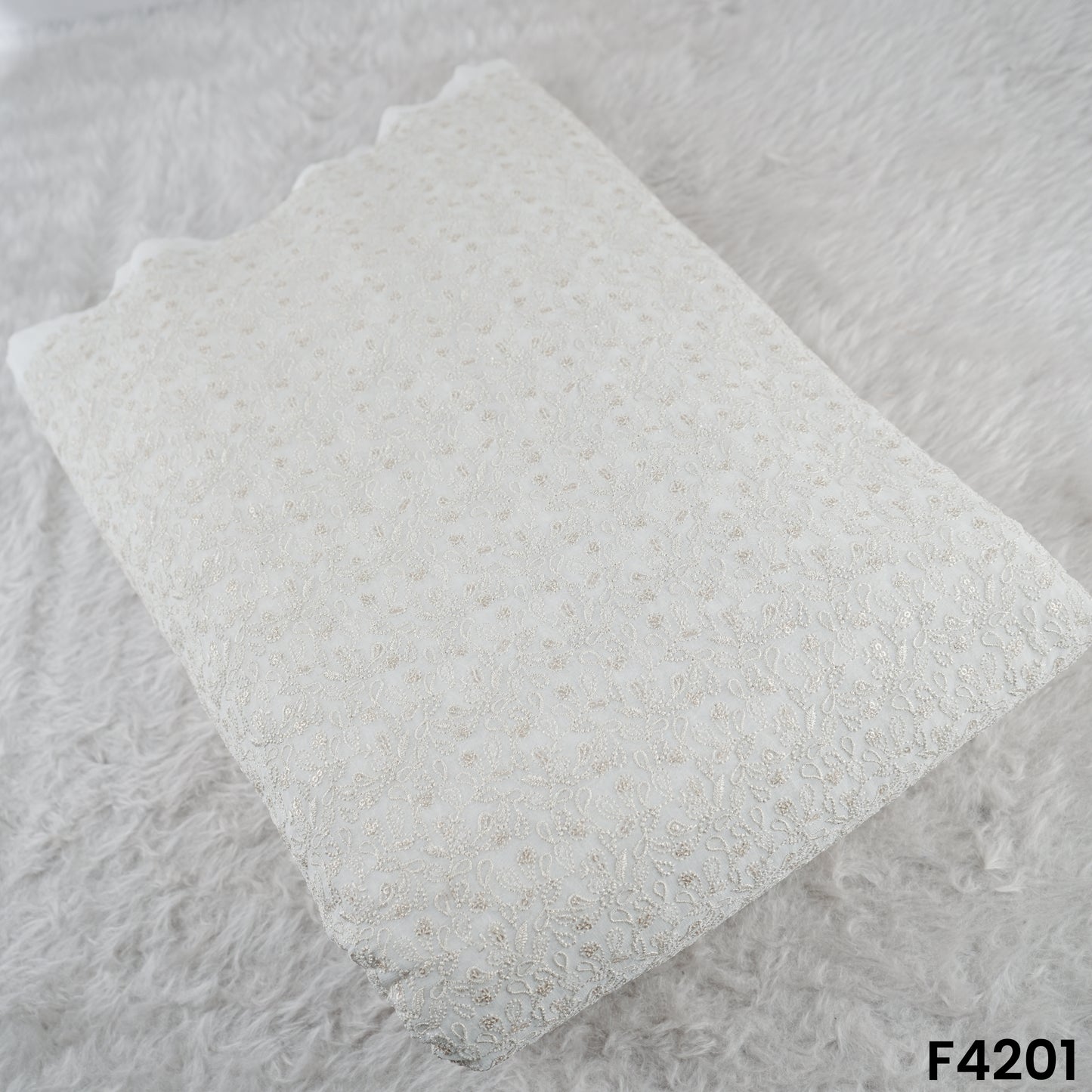 Dyeable Thread Sequins Zari Embroidered Georgette Fabric- F4201