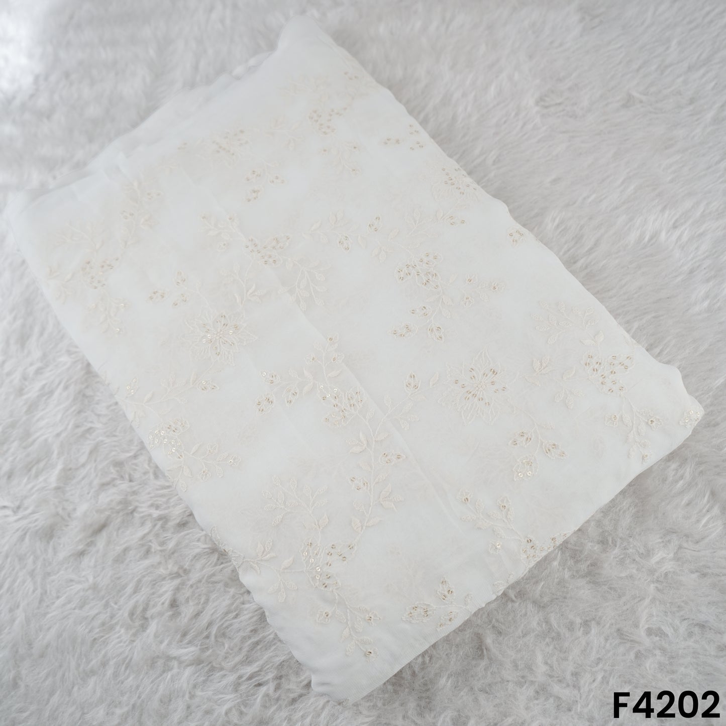 Dyeable Thread Sequins Embroidered Georgette Fabric- F4202