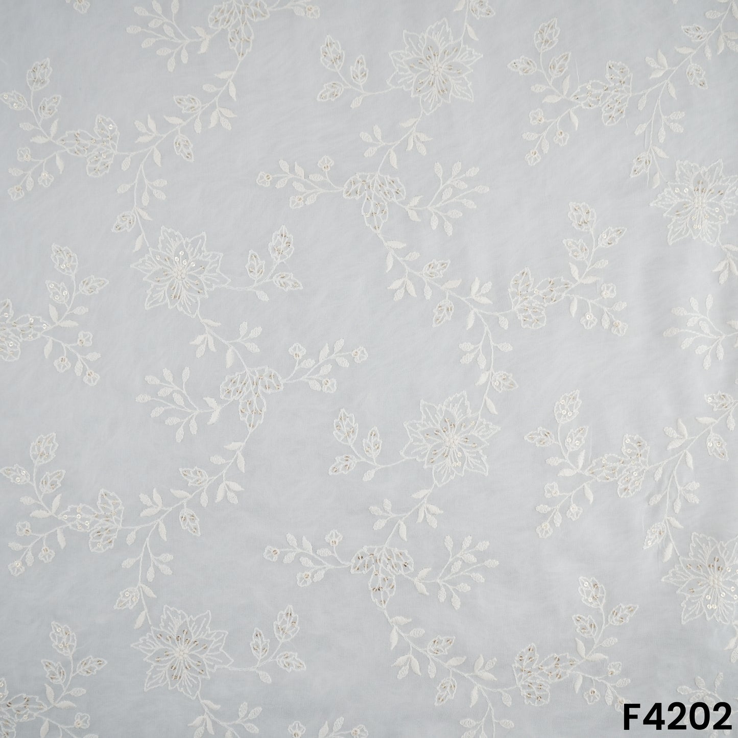 Dyeable Thread Sequins Embroidered Georgette Fabric- F4202