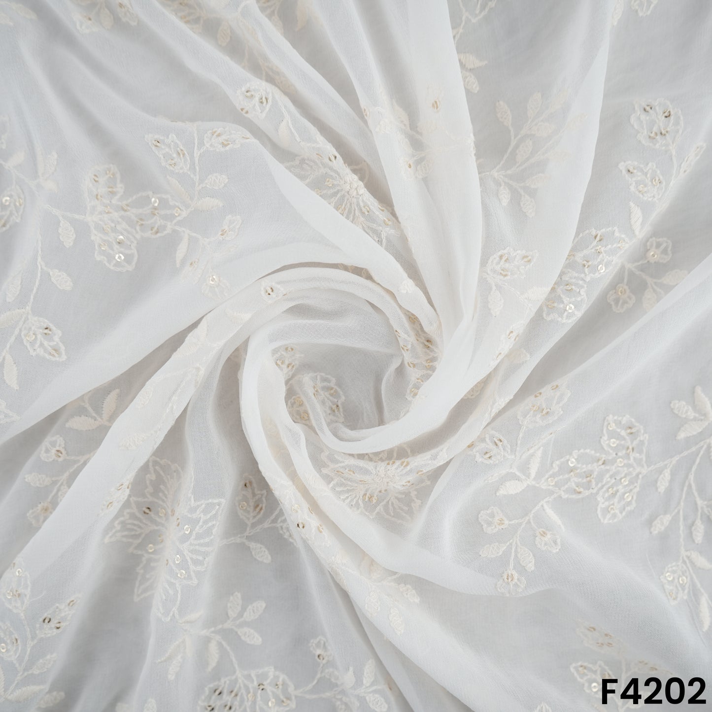 Dyeable Thread Sequins Embroidered Georgette Fabric- F4202