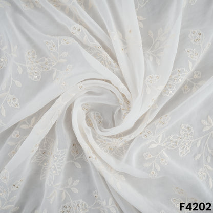 Dyeable Thread Sequins Embroidered Georgette Fabric- F4202