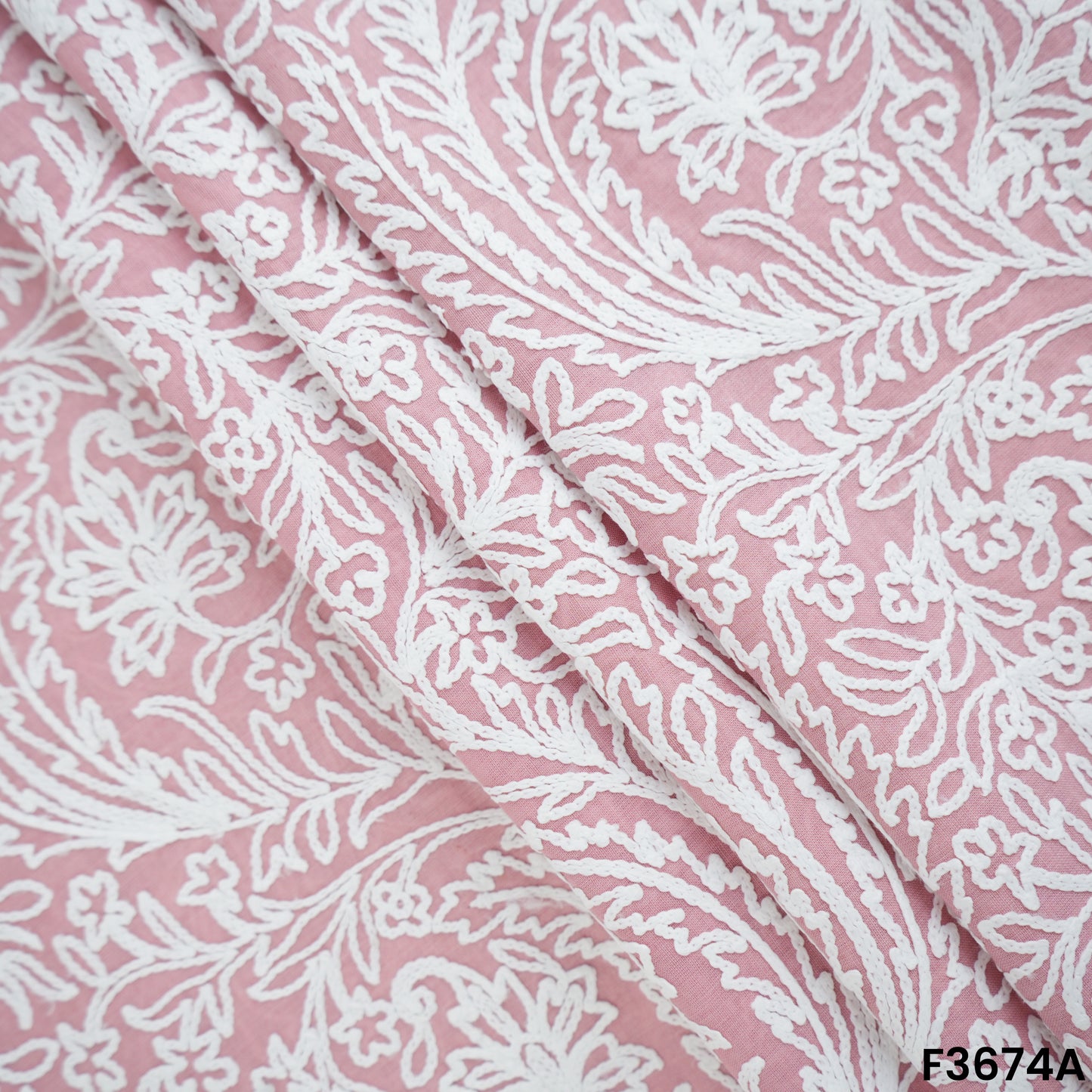 Thread Embroidered Cambric Cotton Fabric-F3674