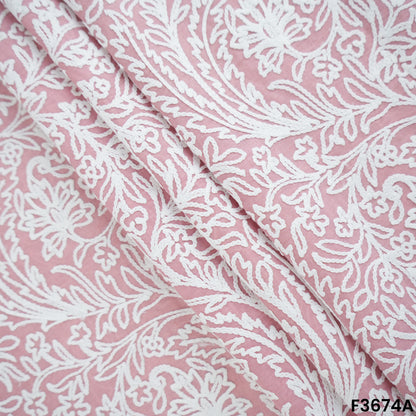 Thread Embroidered Cambric Cotton Fabric-F3674
