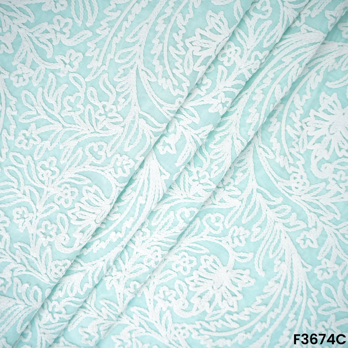 Thread Embroidered Cambric Cotton Fabric-F3674