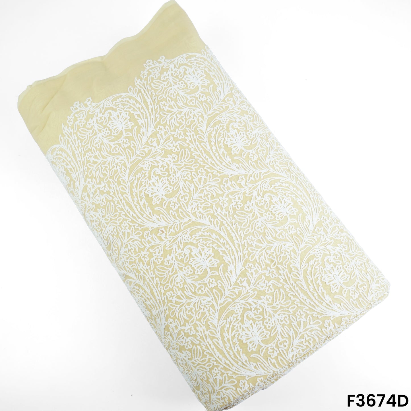 Thread Embroidered Cambric Cotton Fabric-F3674