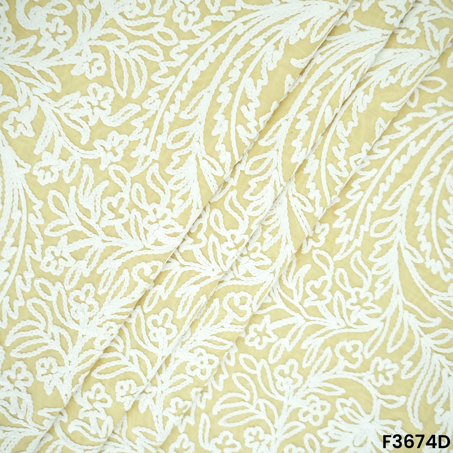 Thread Embroidered Cambric Cotton Fabric-F3674