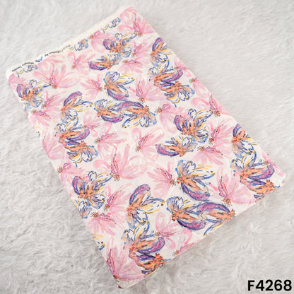 Floral Printed thread Work Cambric Cotton Fabric- F4268