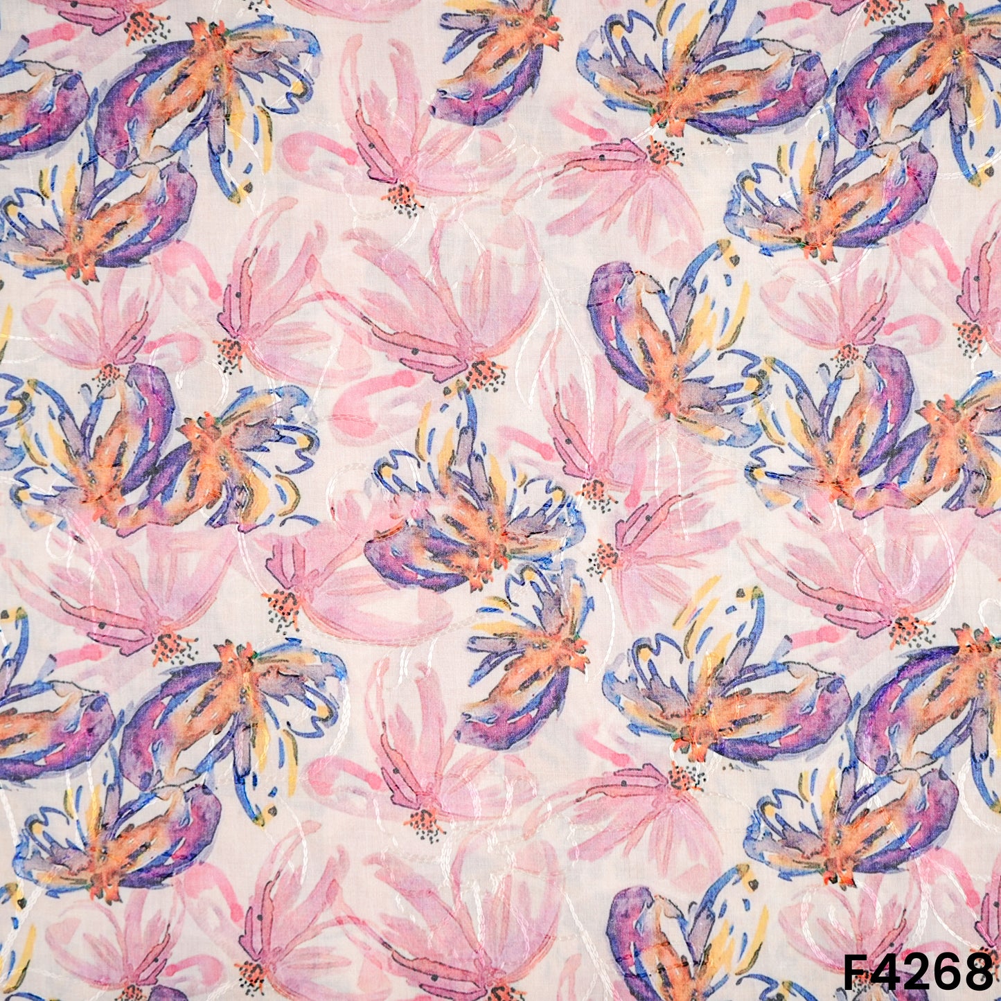 Floral Printed thread Work Cambric Cotton Fabric- F4268