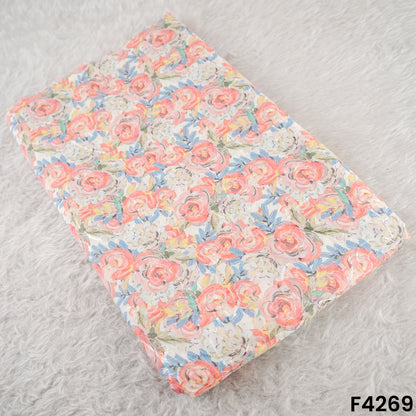 Floral Printed thread Work Cambric Cotton Fabric- F4269