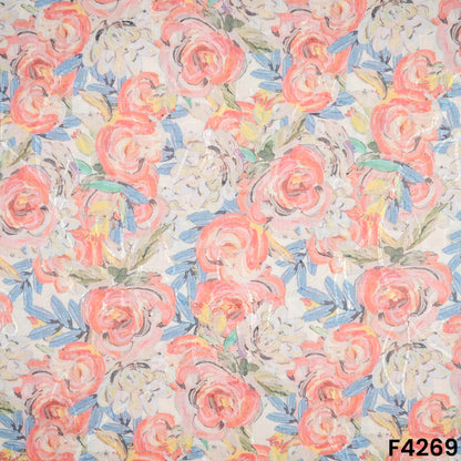 Floral Printed thread Work Cambric Cotton Fabric- F4269