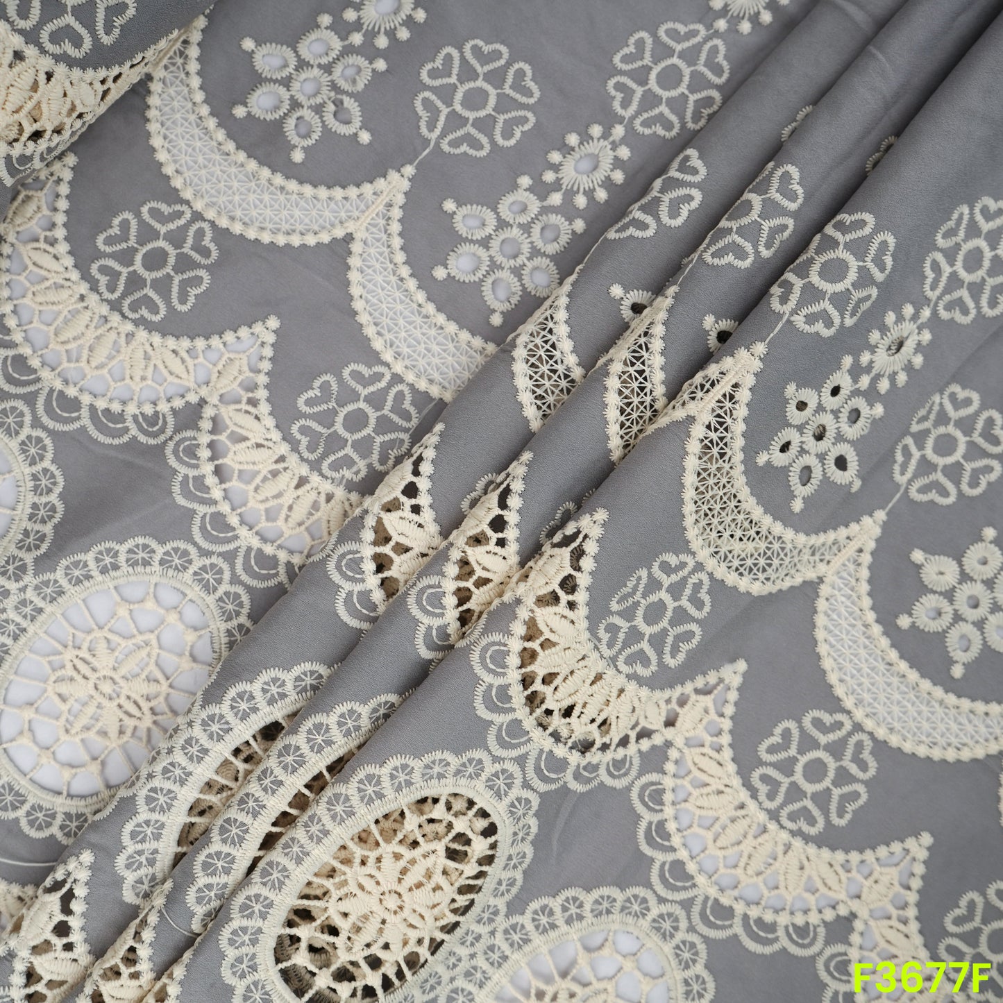 Lace Work Hakoba Crepe Fabric-F3677