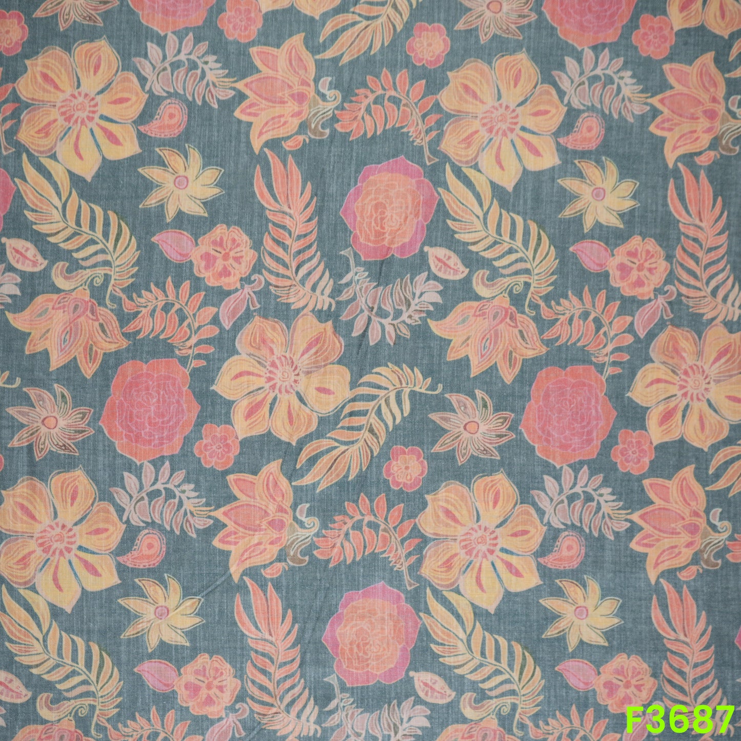 Floral Print Linen Cotton Fabric-F3687