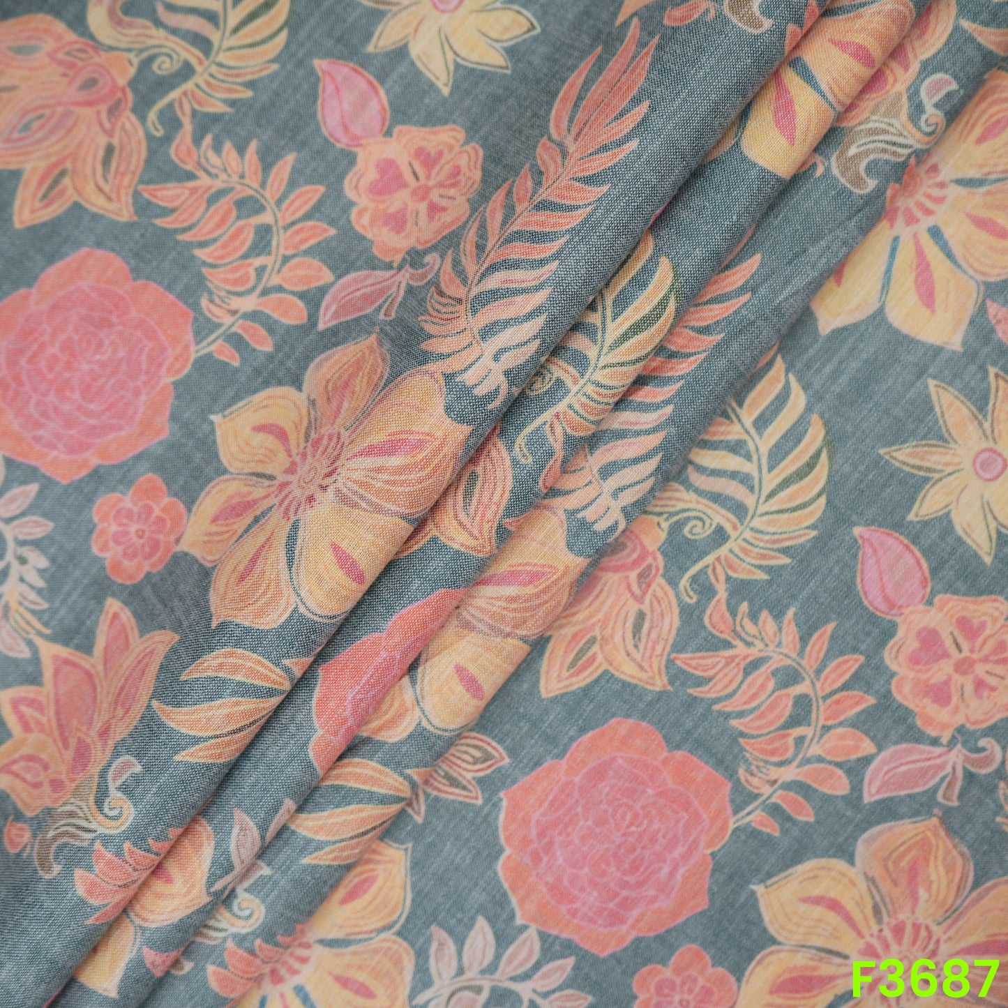 Floral Print Linen Cotton Fabric-F3687
