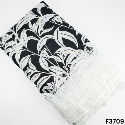 Thread Sequins Embroidered Floral Print Cambric Cotton Fabric-F3709