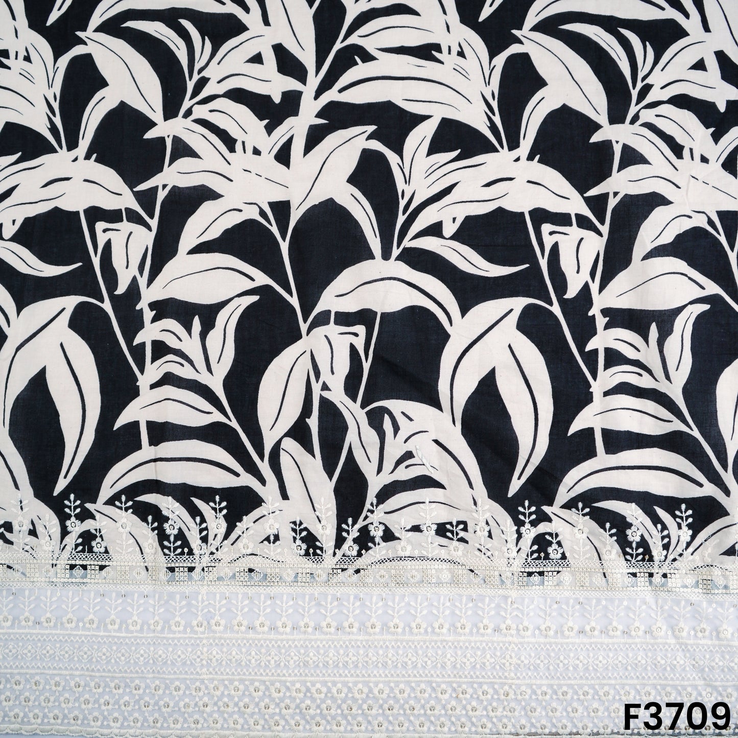 Thread Sequins Embroidered Floral Print Cambric Cotton Fabric-F3709