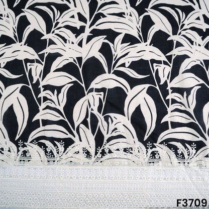 Thread Sequins Embroidered Floral Print Cambric Cotton Fabric-F3709