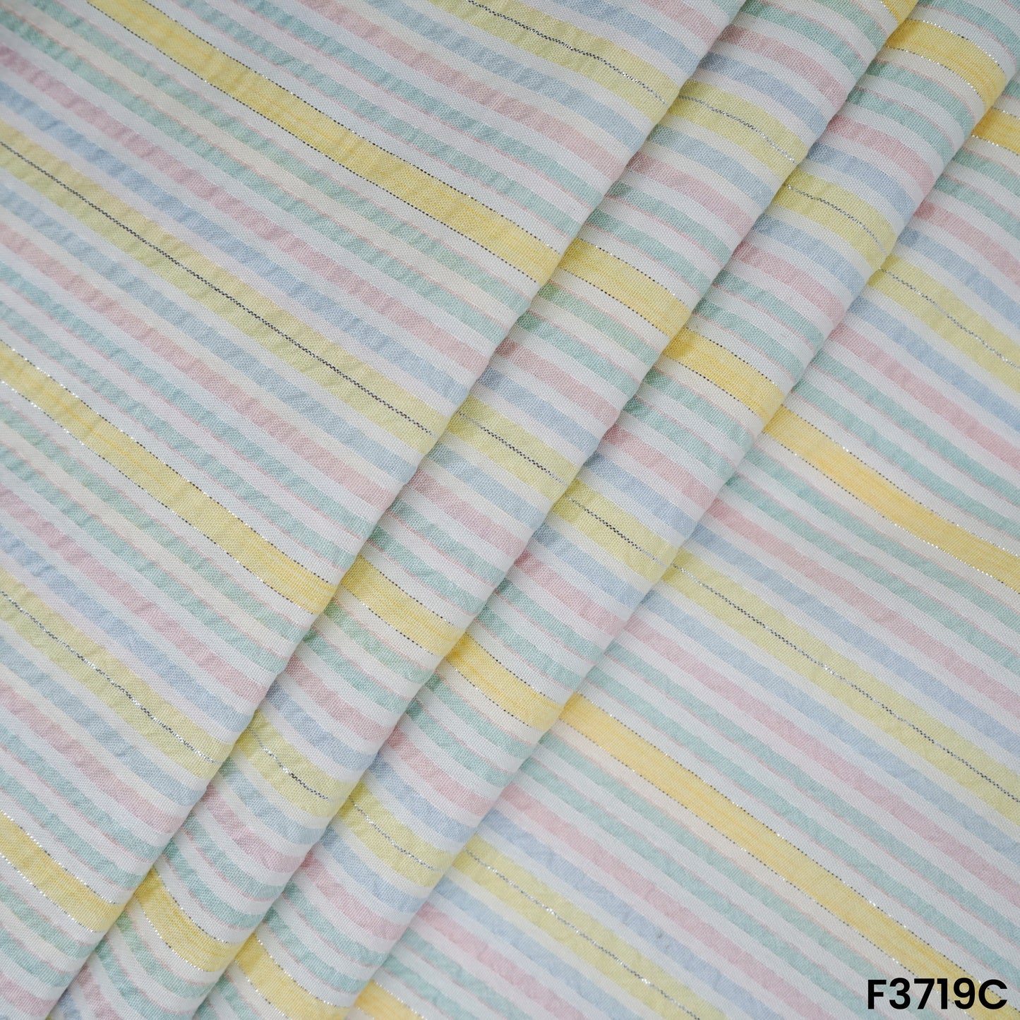 Strips Printed Lurex Seer Sakkar Cotton Fabric-3719