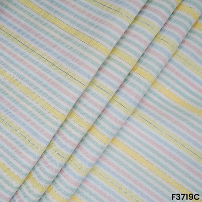 Strips Printed Lurex Seer Sakkar Cotton Fabric-3719
