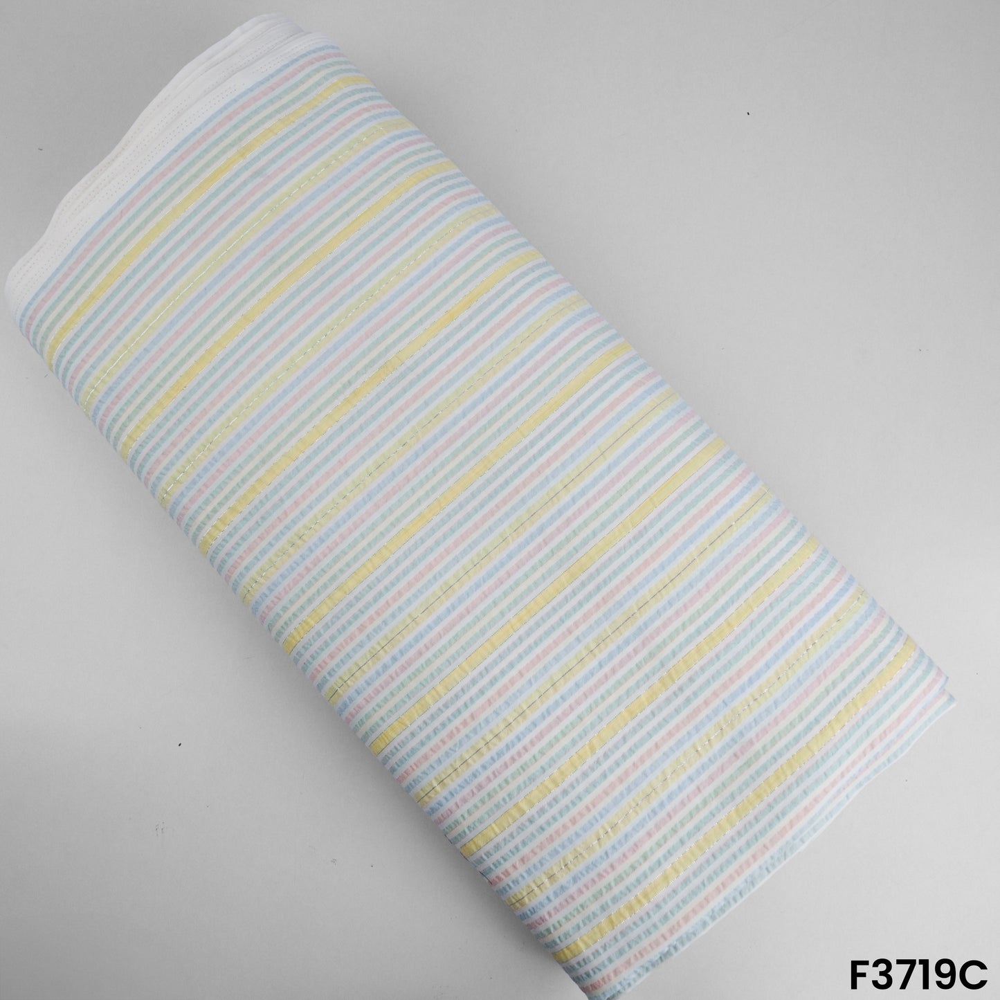 Strips Printed Lurex Seer Sakkar Cotton Fabric-3719