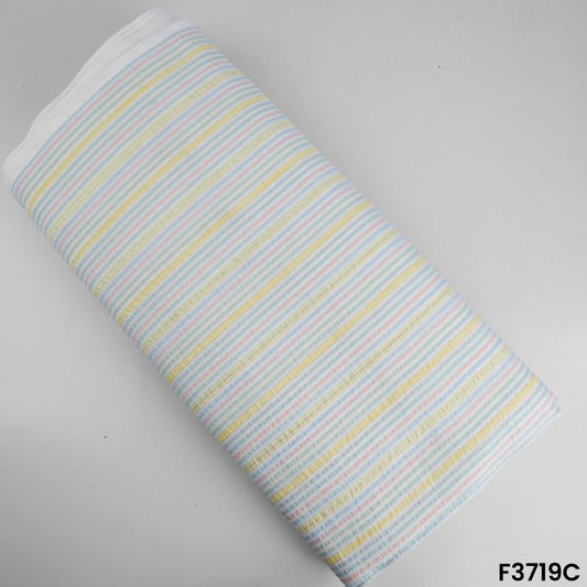 Strips Printed Lurex Seer Sakkar Cotton Fabric-3719
