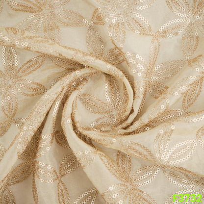 Dyeable Zari Sequins Work Shimmer Tissue Fabric-F3732