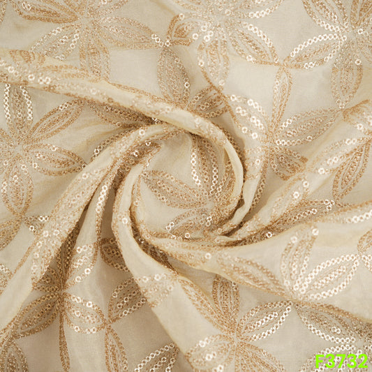Dyeable Zari Sequins Work Shimmer Tissue Fabric-F3732