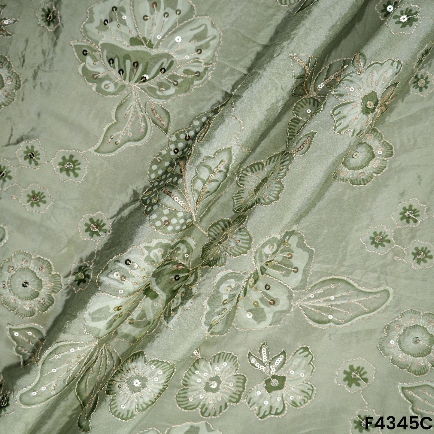 Printed Zari Sequins Crepe fabric-F4345