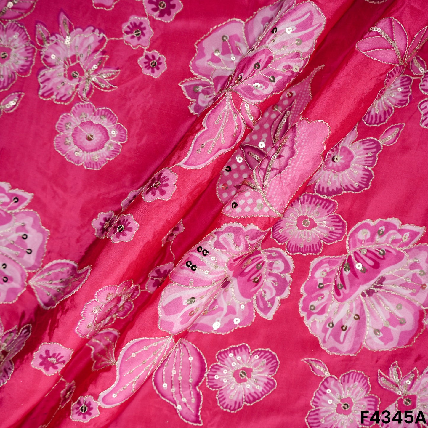 Printed Zari Sequins Crepe fabric-F4345