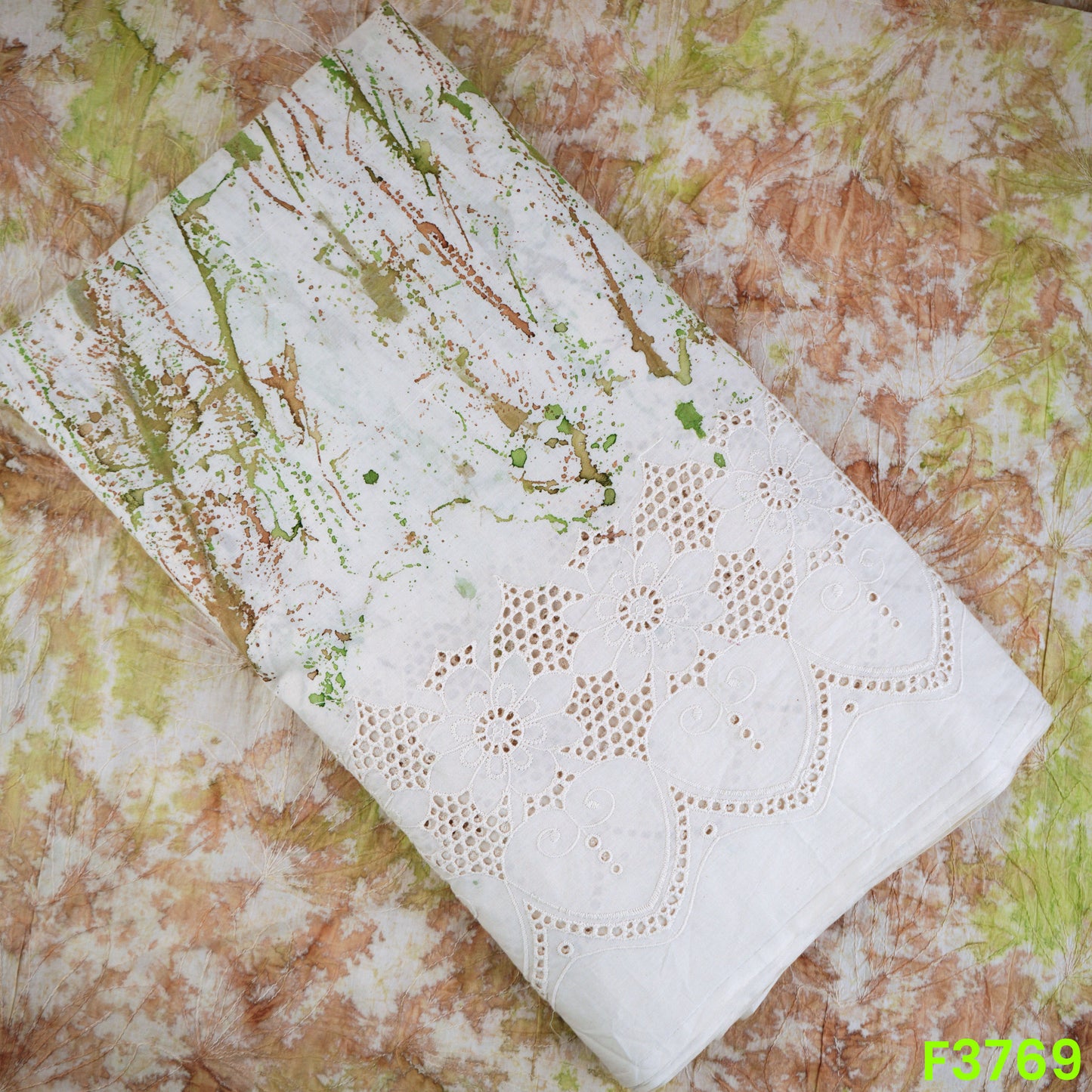 Printed Thread Embroidered Cambric Cotton Fabric-F3769