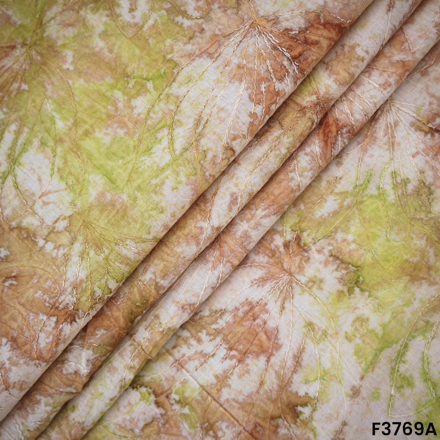 Printed Thread Embroidered Cambric Cotton Fabric-F3769