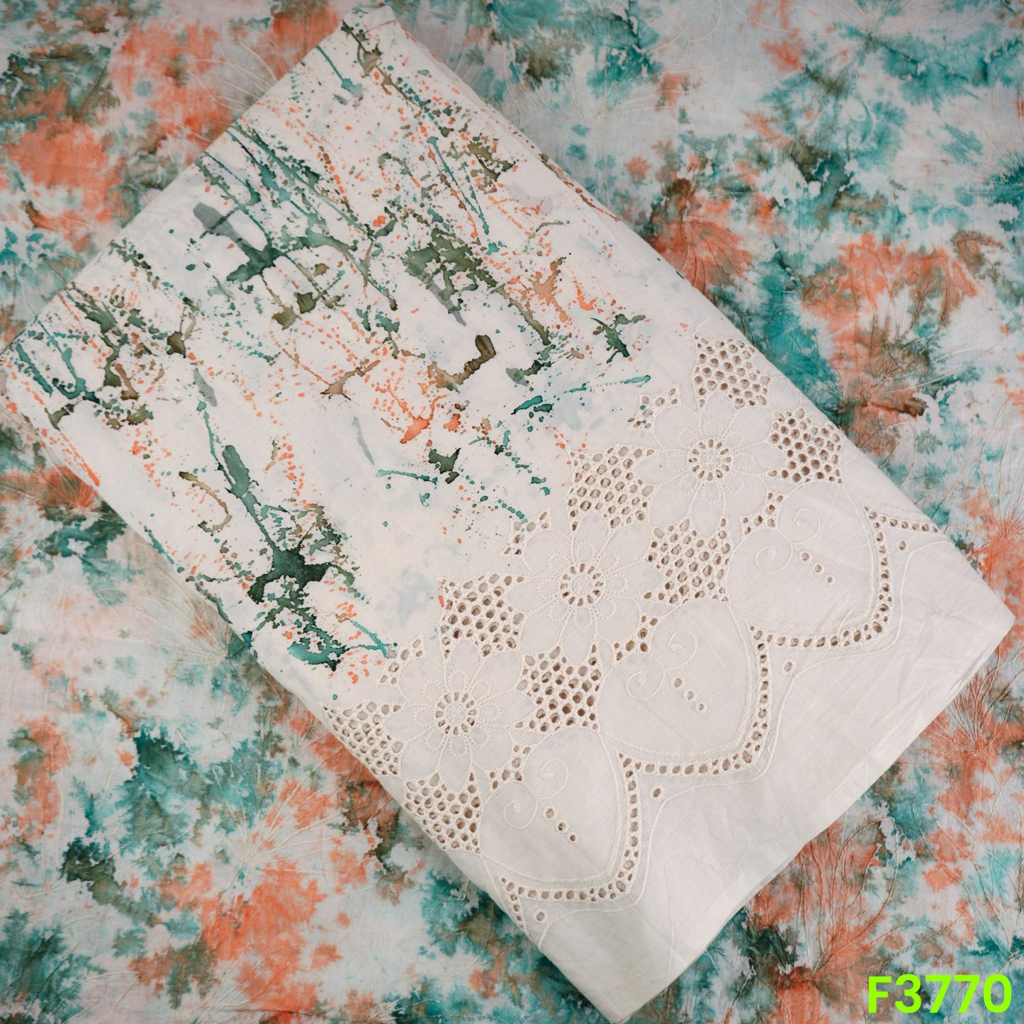 Printed Thread Embroidered Cambric Cotton Fabric-3770