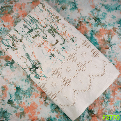 Printed Thread Embroidered Cambric Cotton Fabric-3770