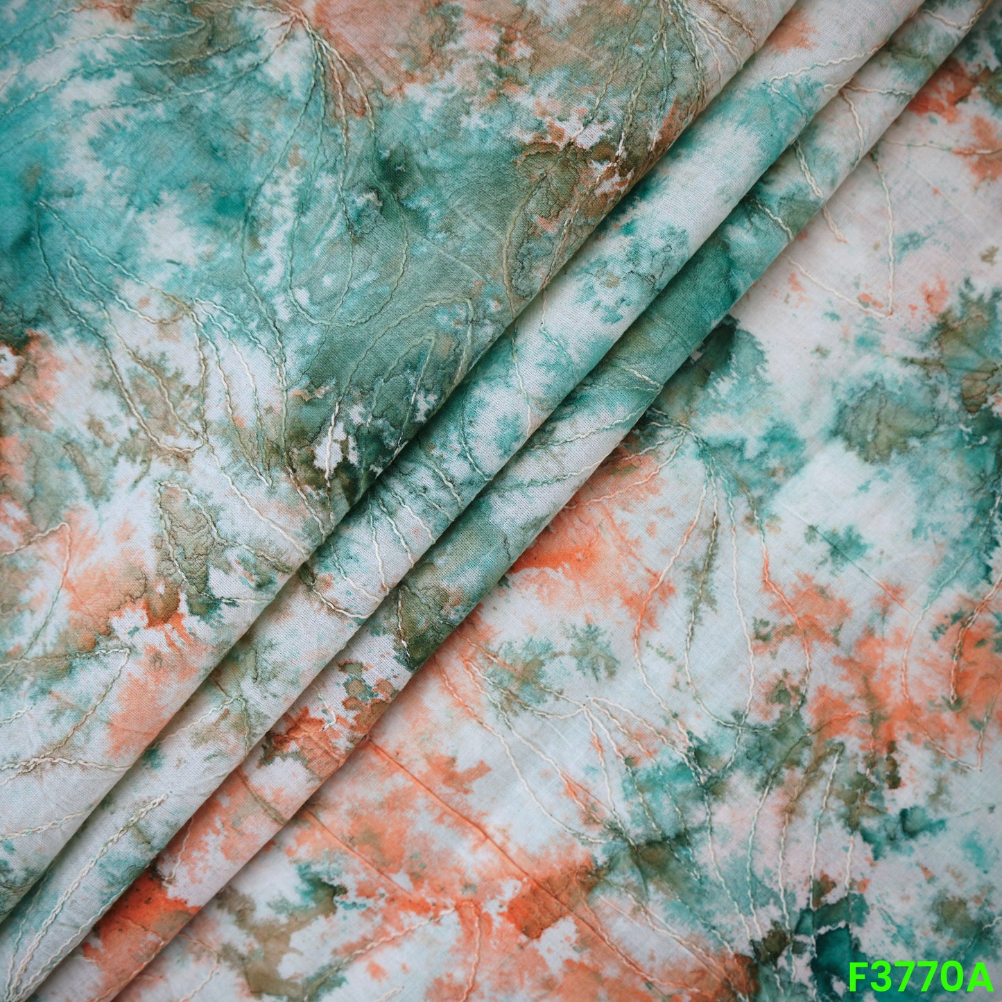 Printed Thread Embroidered Cambric Cotton Fabric-3770