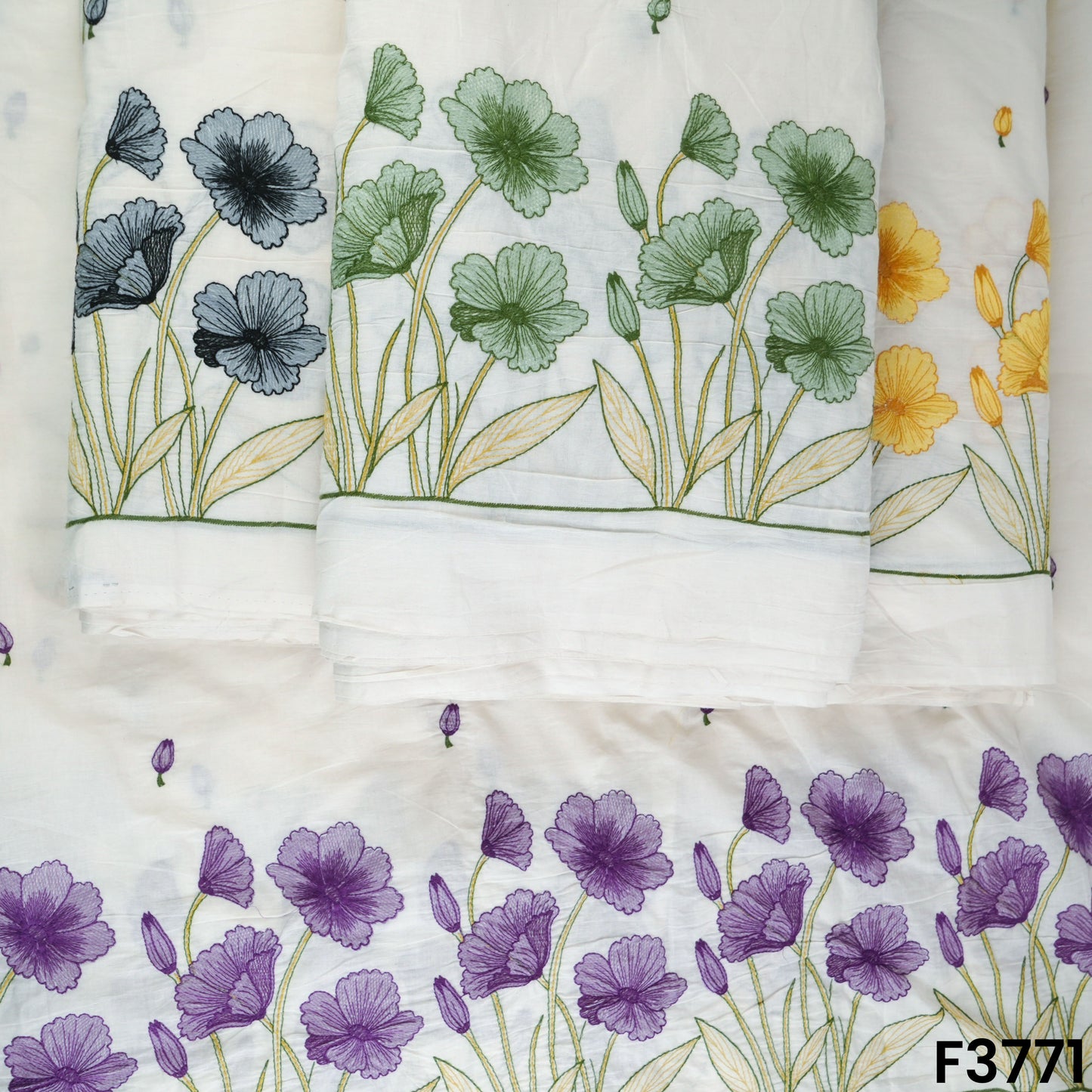 Thread Embroidered Cambric Cotton Fabric-F3771