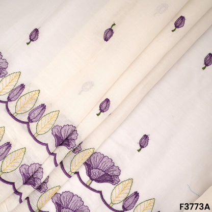 Thread Embroidered Cambric Cotton Fabric- F3773