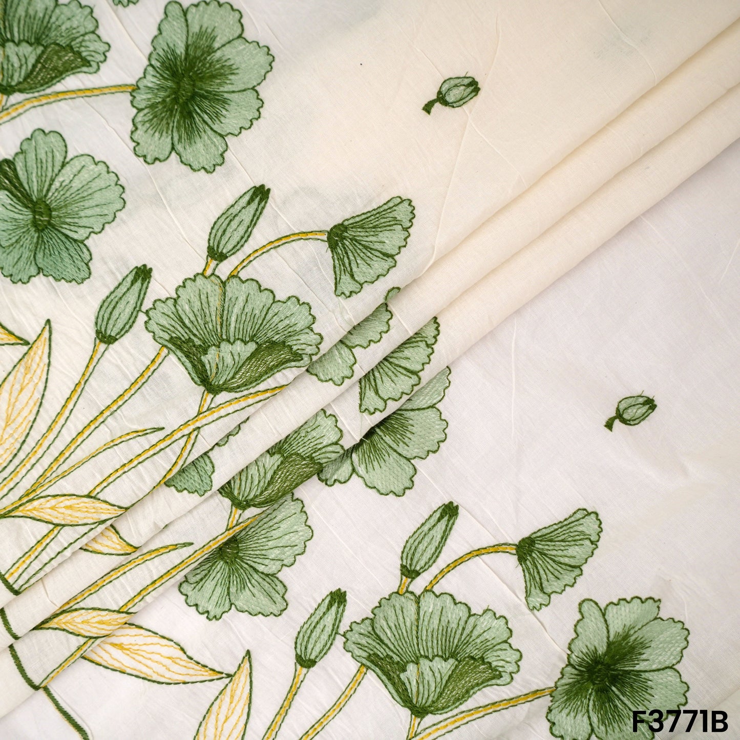 Thread Embroidered Cambric Cotton Fabric-F3771